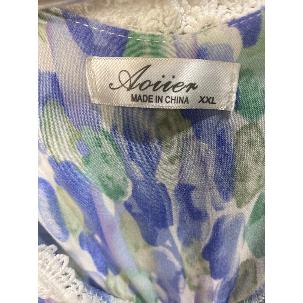 Aoiier Blue Floral Lace Trim Sleeveless Nightgown Maxi‎ Sleep Dress Womens XXL - Picture 3 of 8